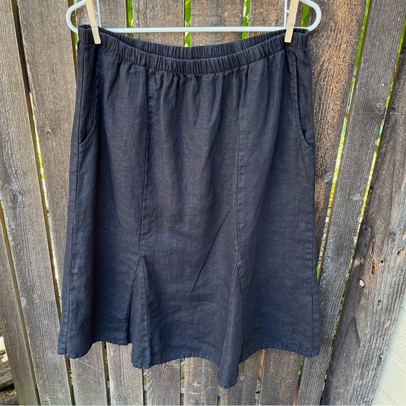 Flax Black 100% Linen Flare Skirt Sz M - Picture 5 of 11